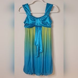 Sequin Hearts - Girl's Green and Blue Bubble Dress, Sz 14